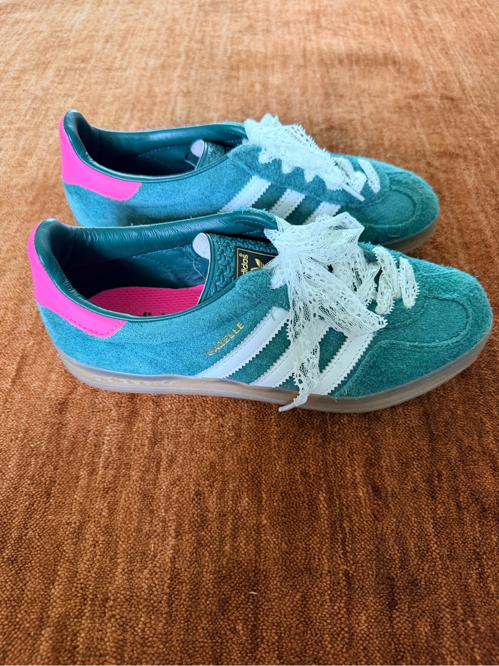 Adidas Women's Green/Pink Suede Gazelle Sneakers - Picture 4 of 8